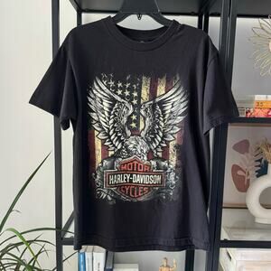 Harley Davidson Freedom USA Flag Eagle Oconomowoc Wisconsin Graphic T-Shirt S